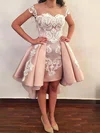 Sheath/Column Scoop Neck Satin Detachable Short Prom Dresses With Lace #Favs020020111569