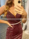 Sheath/Column V-neck Shimmer Crepe Short/Mini Sashes / Ribbons Short Prom Dresses #Favs020020109173