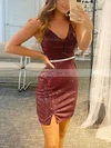Sheath/Column V-neck Shimmer Crepe Short/Mini Sashes / Ribbons Short Prom Dresses #Favs020020109173
