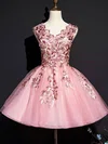 Ball Gown V-neck Lace Tulle Short/Mini Short Prom Dresses With Appliques Lace #Favs020020110075