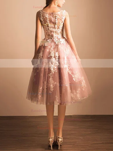 Ball Gown Scoop Neck Tulle Tea-length Appliques Lace Short Prom Dresses #Favs020103045