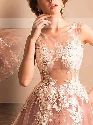 Ball Gown Scoop Neck Tulle Tea-length Appliques Lace Short Prom Dresses #Favs020103045