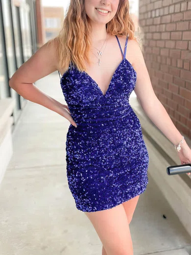 Sheath/Column V-neck Sequined Short/Mini Short Prom Dresses #Favs020020109174