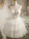 A-line V-neck Tulle Knee-length Short Prom Dresses With Beading #Favs020020110849
