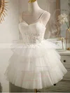 A-line V-neck Tulle Knee-length Short Prom Dresses With Beading #Favs020020110849