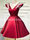 A-line V-neck Satin Short/Mini Short Prom Dresses With Appliques Lace #Favs020020110076