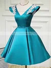 A-line V-neck Satin Short/Mini Short Prom Dresses With Appliques Lace #Favs020020110076