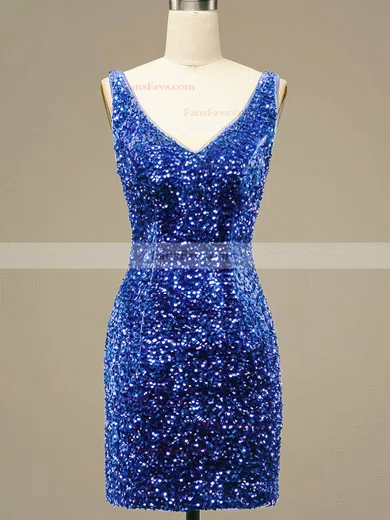 Sheath/Column V-neck Sequined Short/Mini Short Prom Dresses #Favs020020109175