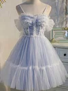 A-line V-neck Tulle Tea-length Short Prom Dresses With Appliques Lace #Favs020020110850