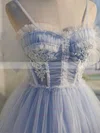 A-line V-neck Tulle Tea-length Short Prom Dresses With Appliques Lace #Favs020020110850