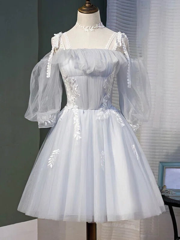 A-line Square Neckline Lace Tulle Short/Mini Short Prom Dresses With Appliques Lace #Favs020020110077