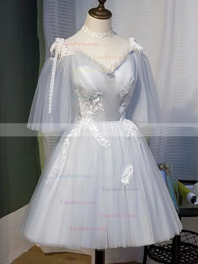 A-line Square Neckline Lace Tulle Short/Mini Short Prom Dresses With Appliques Lace #Favs020020110077