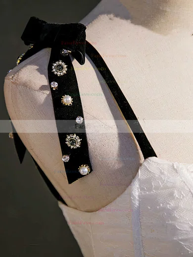 A-line V-neck Lace Tulle Knee-length Short Prom Dresses With Beading #Favs020020110851