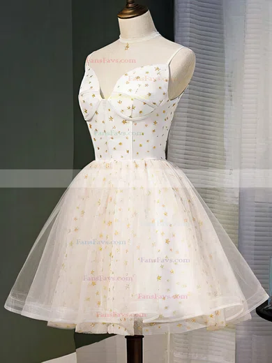 A-line V-neck Tulle Short/Mini Short Prom Dresses #Favs020020110078