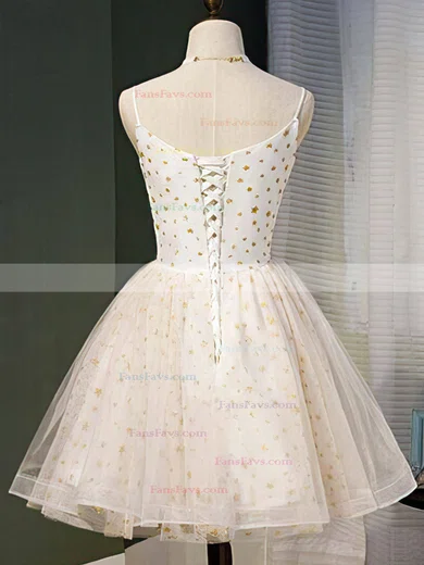 A-line V-neck Tulle Short/Mini Short Prom Dresses #Favs020020110078