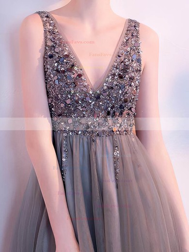 A-line V-neck Tulle Short/Mini Short Prom Dresses With Beading #Favs020020110079