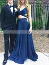 A-line V-neck Satin Floor-length Pockets Prom Dresses #Favs020106063