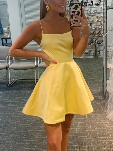 A-line Square Neckline Satin Short/Mini Short Prom Dresses #Favs020020109180