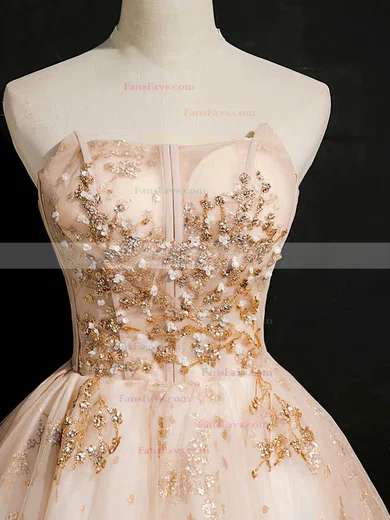 A-line Strapless Tulle Lace Short/Mini Short Prom Dresses With Beading #Favs020020110854