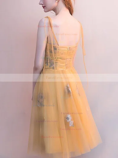 A-line Square Neckline Tulle Knee-length Short Prom Dresses With Ruffles|Sequins #Favs020020110082