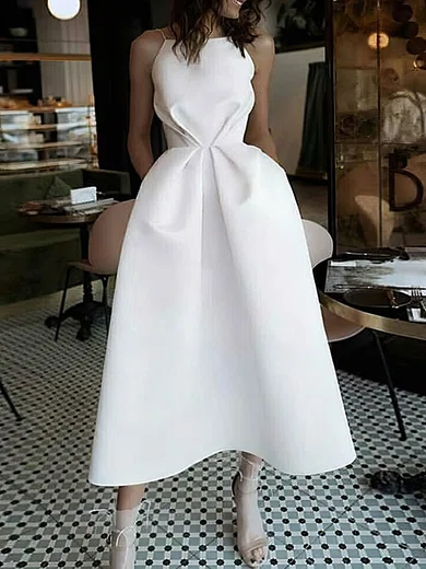 A-line Square Neckline Satin Tea-length Short Prom Dresses #Favs020020109182