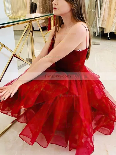 A-line V-neck Glitter Knee-length Short Prom Dresses With Ruffles #Favs020020111578