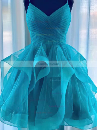 A-line V-neck Glitter Knee-length Short Prom Dresses With Ruffles #Favs020020111578