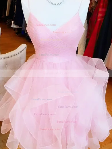 A-line V-neck Glitter Knee-length Short Prom Dresses With Ruffles #Favs020020111578