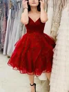 A-line V-neck Glitter Knee-length Short Prom Dresses With Ruffles #Favs020020111578