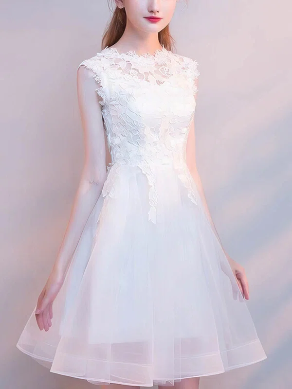 A-line Scoop Neck Lace Organza Short/Mini Short Prom Dresses With Appliques Lace #Favs020020110083