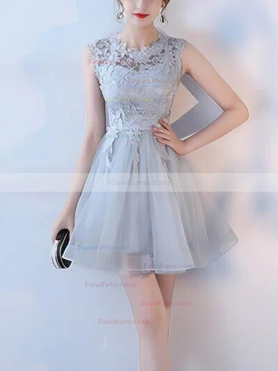 A-line Scoop Neck Lace Organza Short/Mini Short Prom Dresses With Appliques Lace #Favs020020110083