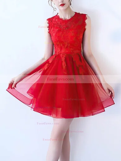A-line Scoop Neck Lace Organza Short/Mini Short Prom Dresses With Appliques Lace #Favs020020110083