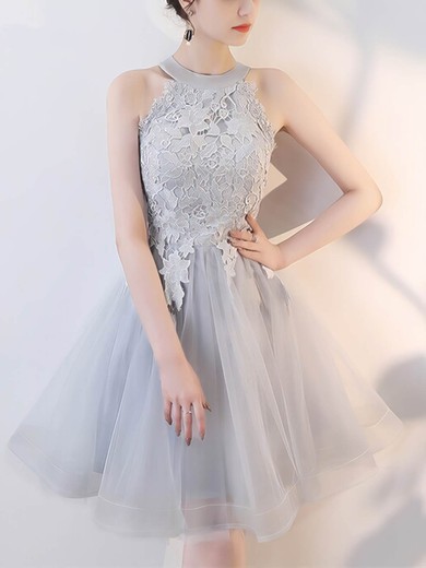 A-line Scoop Neck Lace Organza Knee-length Short Prom Dresses With Appliques Lace #Favs020020110084