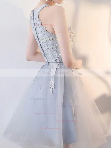 A-line Scoop Neck Lace Organza Knee-length Short Prom Dresses With Appliques Lace #Favs020020110084