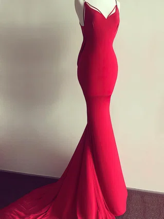 Trumpet/Mermaid V-neck Jersey Sweep Train Prom Dresses #Favs020106065 Trumpet/Mermaid V-neck Jersey Sweep Train Prom Dresses #Favs020106065