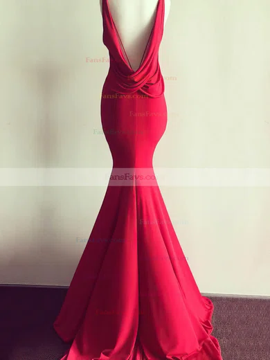 Trumpet/Mermaid V-neck Jersey Sweep Train Prom Dresses #Favs020106065