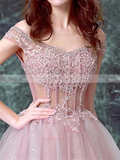 A-line Off-the-shoulder Lace Tulle Short/Mini Short Prom Dresses With Appliques Lace #Favs020020110085