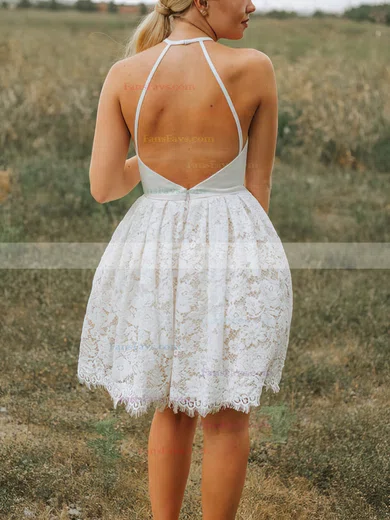 A-line Scoop Neck Lace Knee-length Short Prom Dresses #Favs020020111581