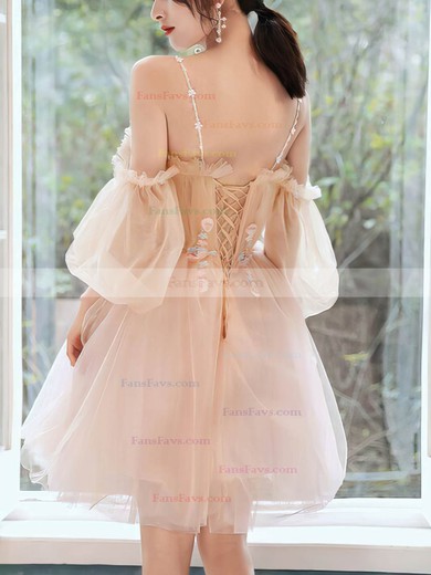 A-line Off-the-shoulder Tulle Short/Mini Short Prom Dresses With Flower(s) #Favs020020110086