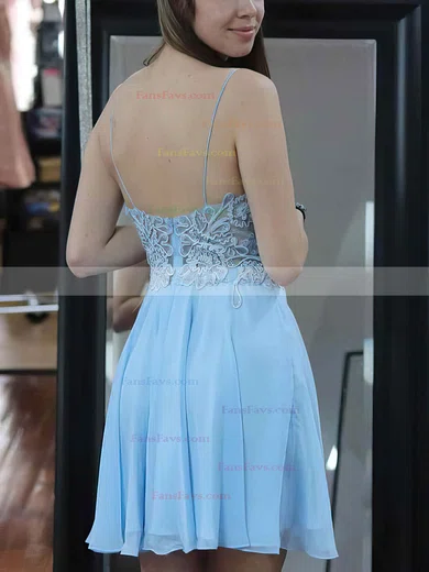 A-line V-neck Chiffon Short/Mini Short Prom Dresses With Lace #Favs020020111582