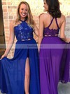 A-line Halter Chiffon Floor-length Appliques Lace Prom Dresses #Favs020106066