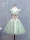 A-line V-neck Lace Tulle Short/Mini Short Prom Dresses With Flower(s) #Favs020020110088