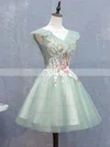 A-line V-neck Lace Tulle Short/Mini Short Prom Dresses With Flower(s) #Favs020020110088