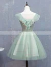 A-line V-neck Lace Tulle Short/Mini Short Prom Dresses With Flower(s) #Favs020020110088