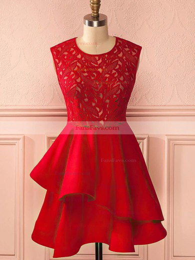 A-line Scoop Neck Satin Short/Mini Short Prom Dresses With Lace #Favs020020111585