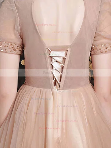 A-line High Neck Tulle Short/Mini Short Prom Dresses With Beading #Favs020020110091