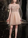 A-line High Neck Tulle Short/Mini Short Prom Dresses With Beading #Favs020020110091