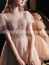 A-line High Neck Tulle Short/Mini Short Prom Dresses With Beading #Favs020020110091