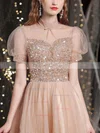 A-line High Neck Tulle Short/Mini Short Prom Dresses With Beading #Favs020020110091