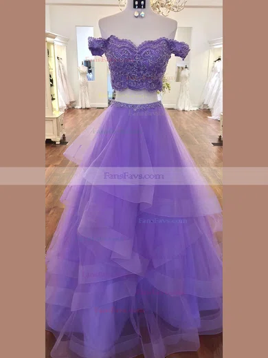 A-line Sweetheart Lace Organza Floor-length Cascading Ruffles Prom Dresses #Favs020106068